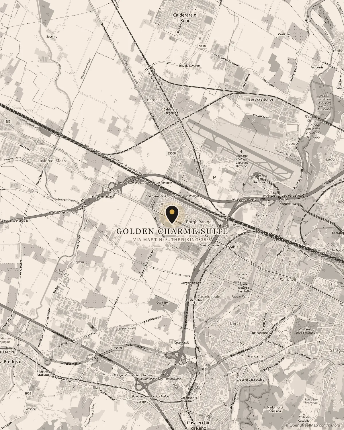 Mappa di Borgo Panigale, Bologna — la Golden Charme Suite